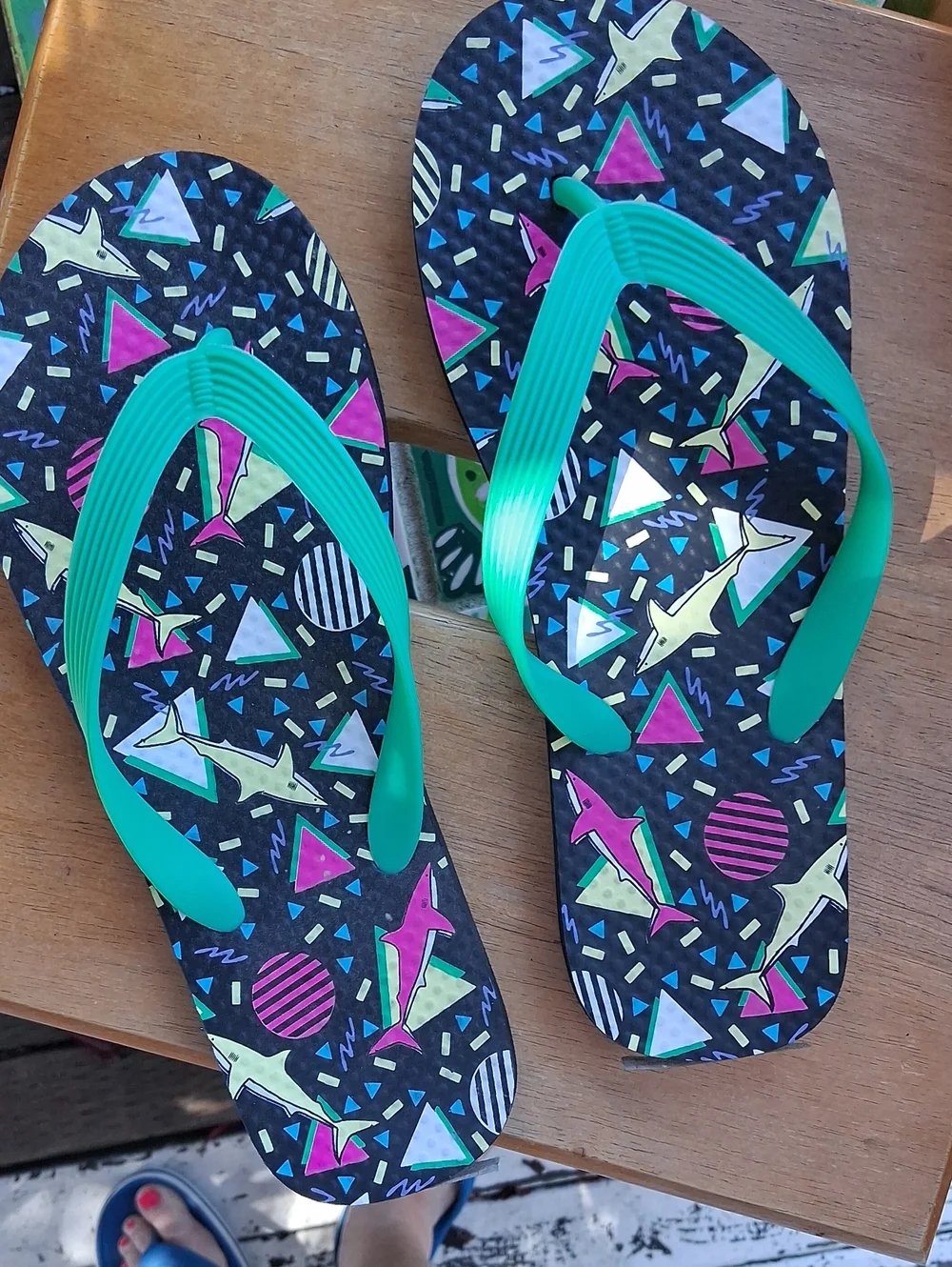 Women’s Teal Strap Patterned Flip Flops
